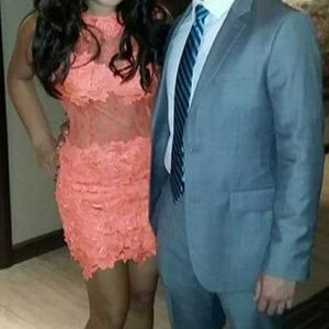 AKIRA Gorgeous Orange Mini Dress Lace Size M